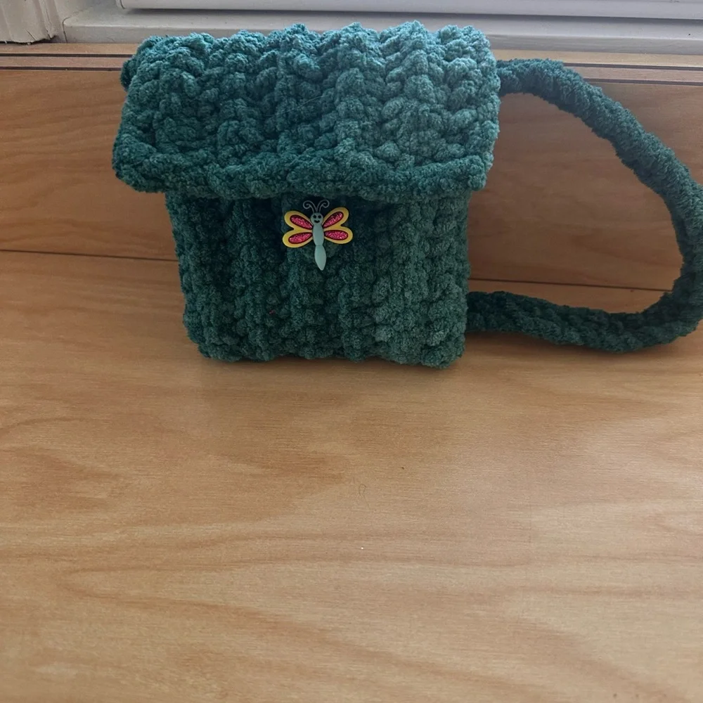 Hand crafted Teal crochet Crossbody Bag with Butterfly Charm